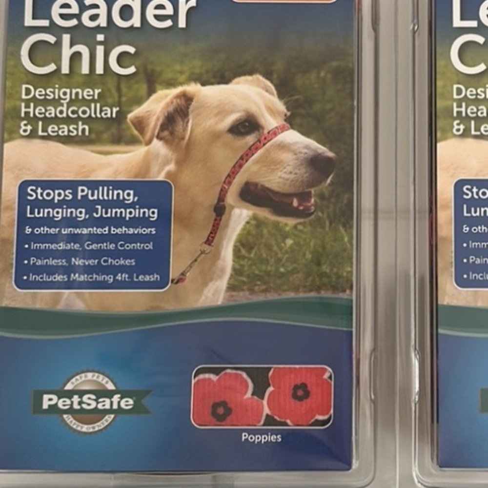TWO Gentle Leader Chic, POPPIES head collar and leash, size Large.